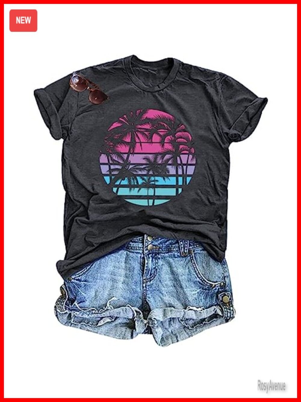Palm Tree Beach Graphic Tee Crew Neck Short Sleeve Summer Tshirt